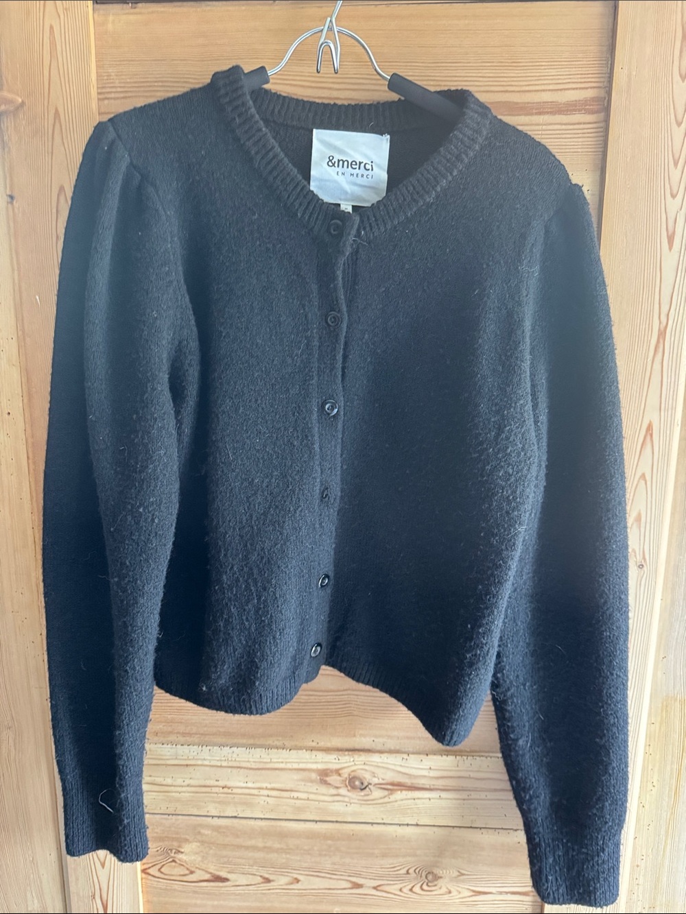 &merci Black Button-Front Women's Cardigan Sweater
